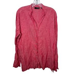 Murano Women's 100% Linen Button Front Blouse Medium Red Long‎ Sleeve Casual